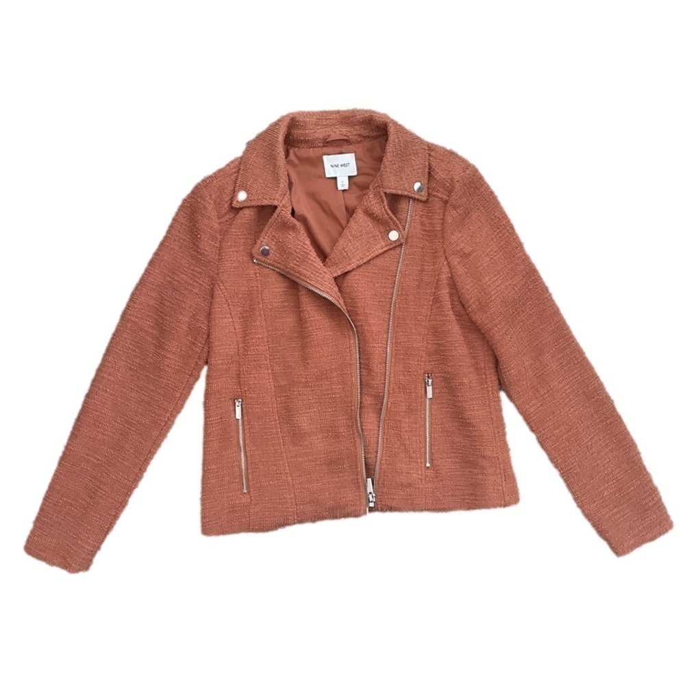 Nine West Rust Textured Moto Jacket, S - Picture 2 of 8